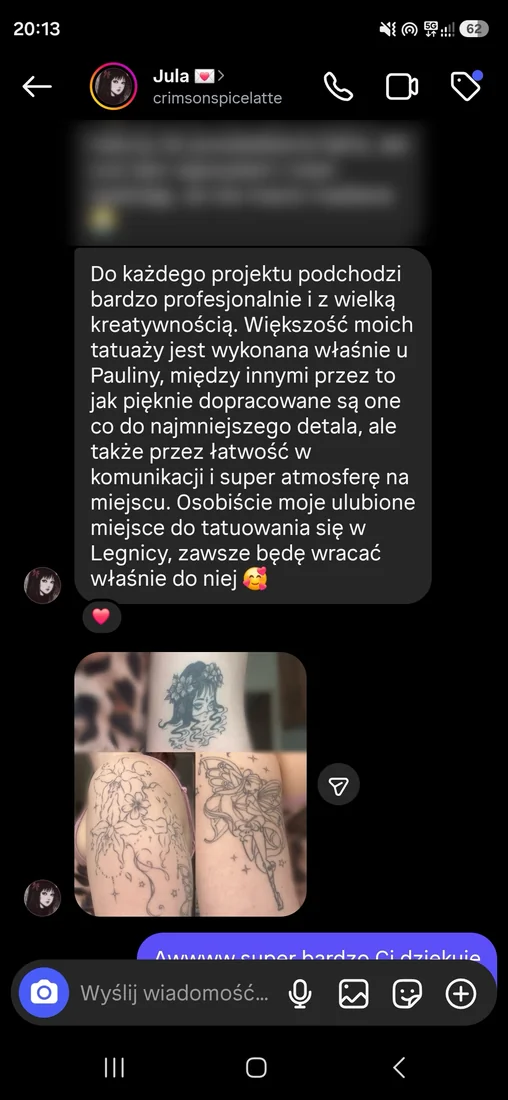 Zrzut oryginalnej wiadomości z opinią od Jula